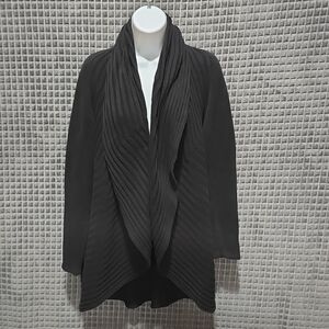 Long Black Drape Cardigan Sweater SzM+ Oversized Open Duster Wrap Chunky Knit